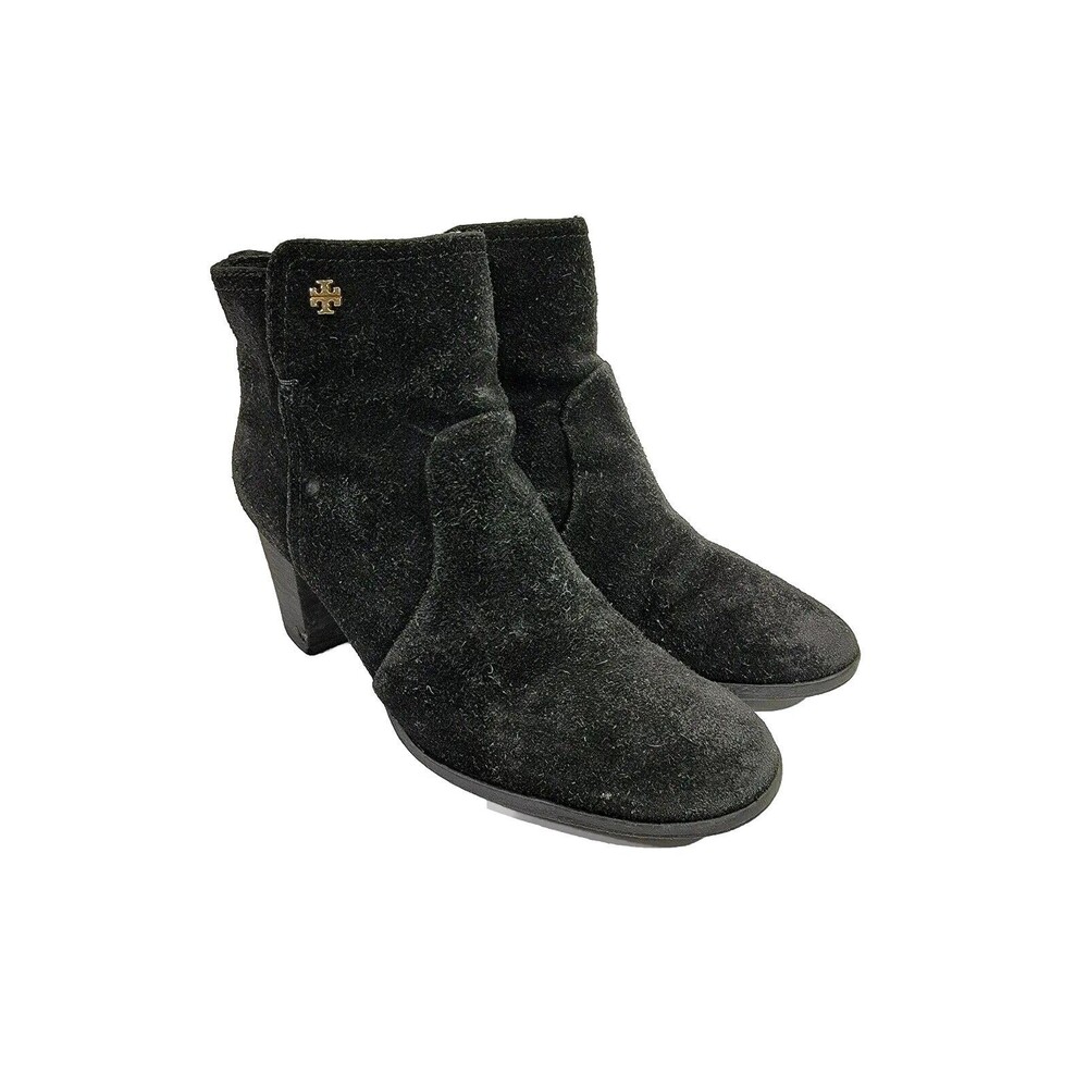 Tory Burch Women's 7M Leena Black Suede‎ Leather Zipper Ankle Boots Booties GUC